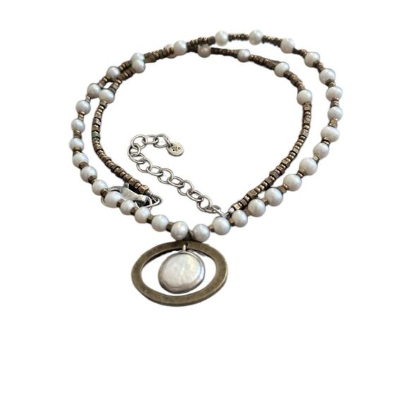 Silpada RETIRED N1894 Go Coastal Necklace with Pearl, Brass, Sterling Silver. - Picture 3 of 7